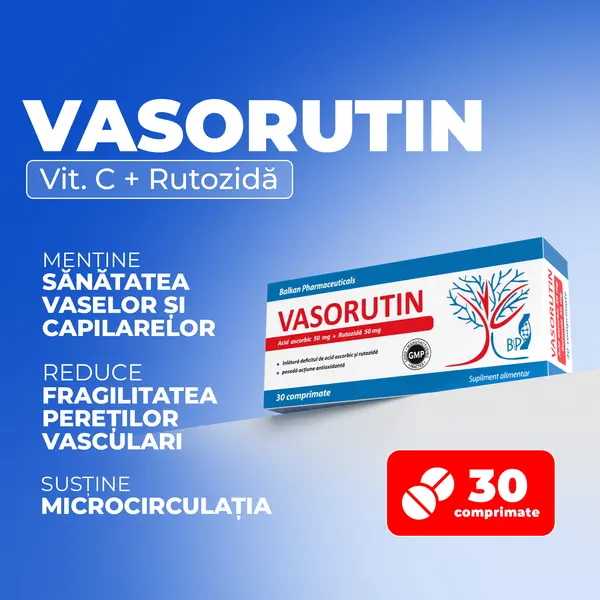 Vasorutin, Rutozidă și Vitamina C, 30 comp.