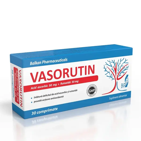 Vasorutin, Rutozidă și Vitamina C, 30 comp.
