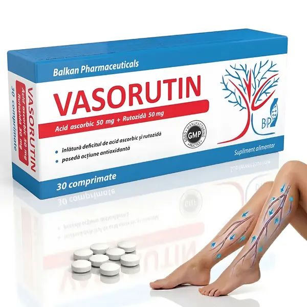 Vasorutin, Rutozidă și Vitamina C, 30 comp.