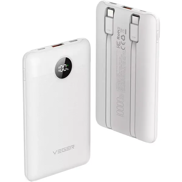 VEGER Baterie portabila Veger C11, 10000 mAh, USB-C, Lightning, USB-A, Alb