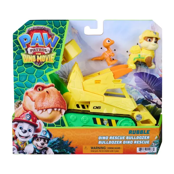 Vehicul de salvare cu figurina, Paw Patrol, Dino Rescue Bulldozer, Rubble, 6075771