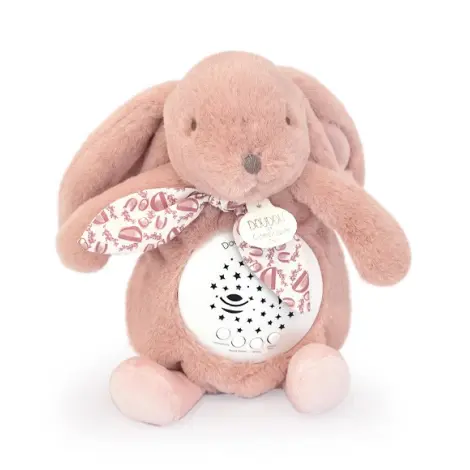 Veioza muzicala cu proiectie, iepuras pufos, 19 cm, roz