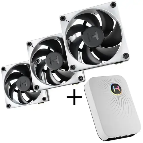 Ventilatoare HYTE FP12 THICC + The Nexus Portal NP50, 120mm, 3000 RPM, Set 3 bucati (Alb/Negru)