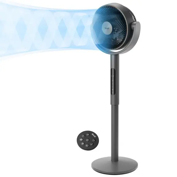 - Ventilator cu picior Levoit, LPF-R432-AEUR, 110.8 cm, 28W, Senzor de Temperatură, 4 Moduri, Oscilație 120 grade, 12 viteze, Siilențios, Negru cu Auriu