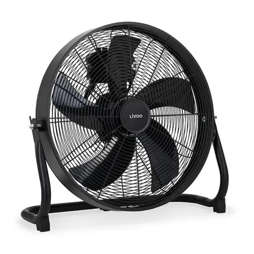 Ventilator de podea Livoo DOM508, 55W, diametru 45 cm, 3 viteze, debit de aer 3654 m3/h, unghi de inclinare de pana la 120 grade, corp metalic, 5 palete, maner transport (Negru)