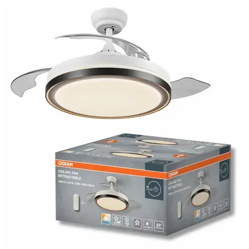 Ventilator de tavan retractabil Osram, 66W, debit aer 6460 m/h, telecomanda, Alb