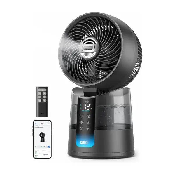 - Ventilator Inteligent cu Pulverizare Dreo DR-HEC006S, Oscilație Omni-Direcțională 150° + 30°, Distribuie Aer Rece, Rezervor de 1,3 L, 6 Viteze, 2 Moduri Funcționare, Control prin telecomandă și aplicație, Gri