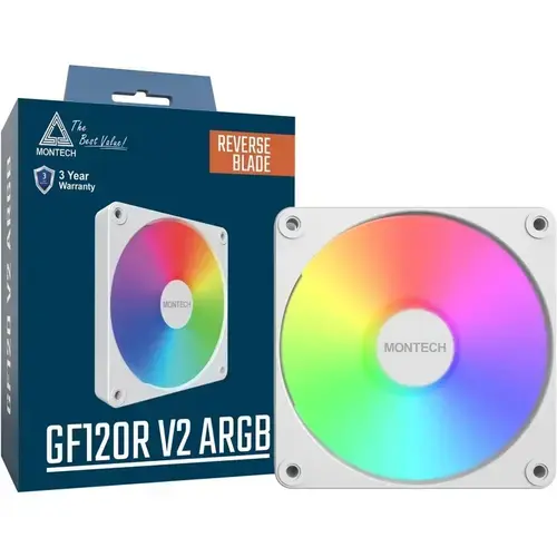 Ventilator Montech GF120 V2 ARGB Reverse Blade PWM 120mm, Alb
