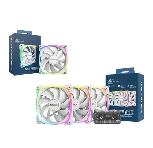 Ventilator PC Montech AX120 PWM, 1600rpm, 3buc (Alb)