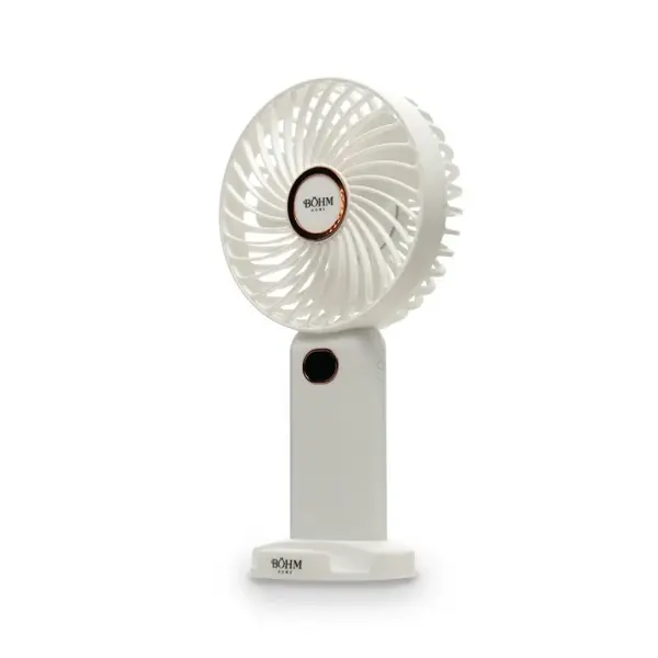 Ventilator portabil Bohm 4 , 4.5W, 5 viteze, incarcare USB, Acumulator 1200mAh, Afisaj LED, Alb
