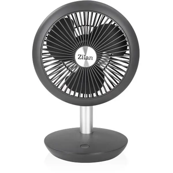 Ventilator Portabil cu Acumulator, 4 Viteze, Incarcare USB, Putere 5W, Diametru 18 cm, Zilan