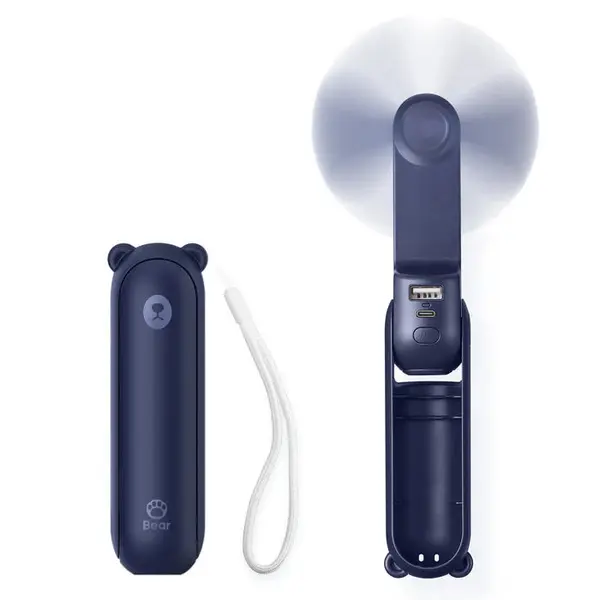 ventilator portabil de mana jisulife, life8, autonomie 12-21h, baterie 2000mah, functie power bank, lanterna led, design pli