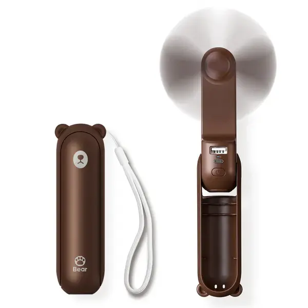 - Ventilator portabil de mână JISULIFE, Life8, autonomie 12-21h, baterie 2000mAh, funcție Power Bank, lanternă LED, design pliabil, 2 viteze, încărcare rapidă, Maro
