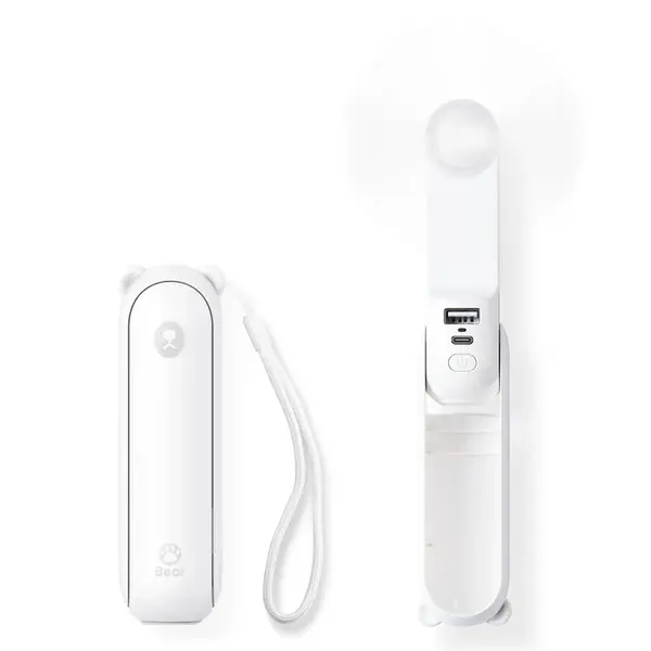 - Ventilator portabil de mână JISULIFE, Life8, autonomie 12-21h, baterie 2000mAh, funcție Power Bank, lanternă LED, design pliabil, 2 viteze, încărcare rapidă, Maro