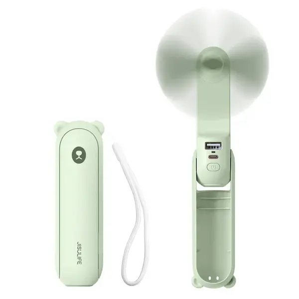 - Ventilator portabil de mână JISULIFEl, Life8, autonomie 12-21h, baterie 2000mAh, funcție Power Bank, lanternă LED, design pliabil, 2 viteze, încărcare rapidă, Roz