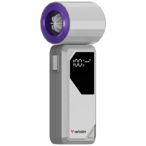 Ventilator portabil Verbatim Cool'n'Go AirJet G/P, 6 W, 4000 mAh, 20000 rpm, LED Display (Gri/Mov)