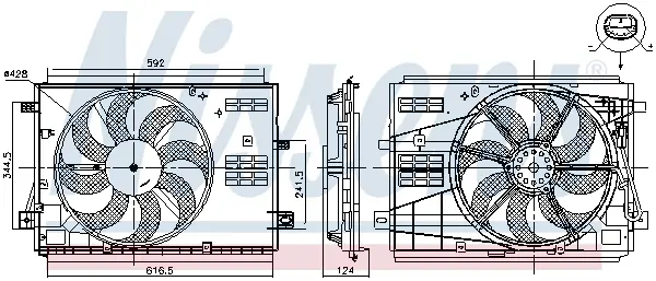 Ventilator radiator (cu carcasa) potrivit DS DS 4 II, DS 7; CITROEN BERLINGO, BERLINGO MINIVAN, C4 GRAND PICASSO II, C4 PICASSO II, C4 SPACETOURER, C5 AIRCROSS, C5 X, GRAND C4 SPACETOURER 1.2-Electric
