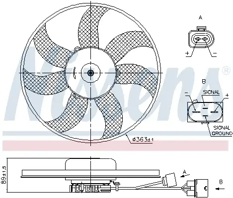 Ventilator radiator Stanga potrivit AUDI A1, A3; SEAT ALTEA, ALTEA XL, IBIZA IV, IBIZA IV SC, IBIZA IV ST, LEON, TOLEDO III; SKODA FABIA II, OCTAVIA I, OCTAVIA II, OCTAVIA III 1.2-3.6 08.00-