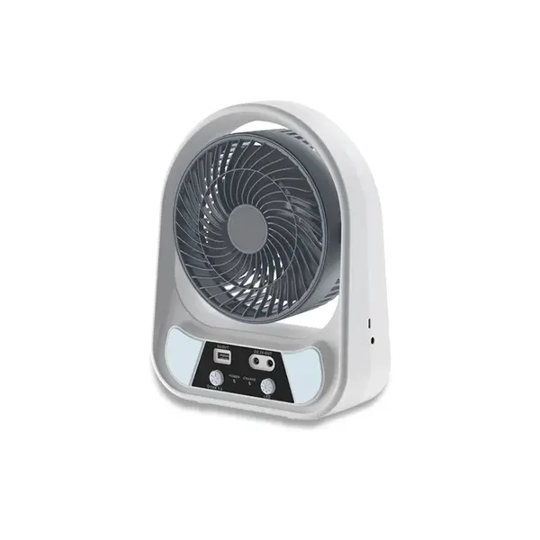 Ventilator solar, 15/20 cm, cu 2 becuri incluse, functie de powerbank, din ABS, cu USB, alb/gri