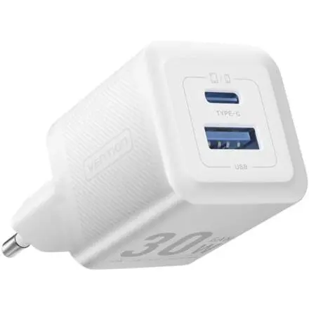 Vention Incarcator retea Vention 30W, 1 x USB Type-C, 1 x USB, 5V/3A, PD 3.0, QC 3.0, QC 4.0, Alb