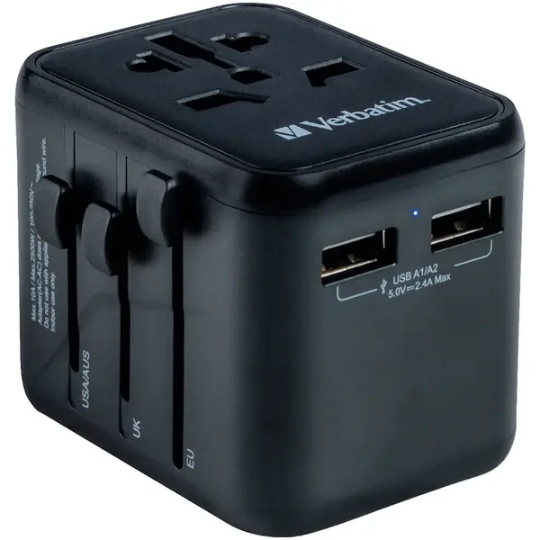 Verbatim Adaptor calatorie universal Verbatim 49543 Universal UTA-01, 2xUSB-A, Negru