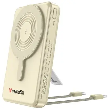 Verbatim Baterie externa portabila Verbatim 10.000mAh C'n'G, Magnetic, incarcare Wireless, 2 USB-C, Auriu