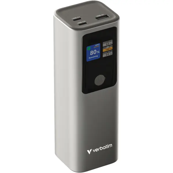 Verbatim Baterie portabila Verbatim 32269, 27000 mAh, 2 x USB-C Power Delivery 140W, USB-A Quick Charge 18W, Gri