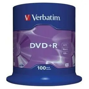 Verbatim Blank Dvd+R Verbatim Sl 16x 4.7gb 100pk Spindle Matt Silver 43551