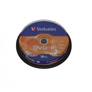 Verbatim Blank Dvd-R Verbatim Sl 16x 4.7gb 10pk Spindle Matt Silver 43523