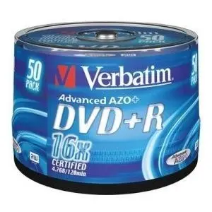 Verbatim Blank Dvd+R Verbatim Sl 16x 4.7gb 50pk Spindle Matt Silver 43550