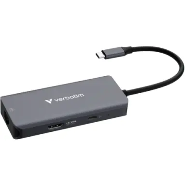 Verbatim Hub USB Verbatim 32157, USB-C 3.2 Gen 1, HDMI 4K, Gigabit Ethernet, USB PD 100W, Gri