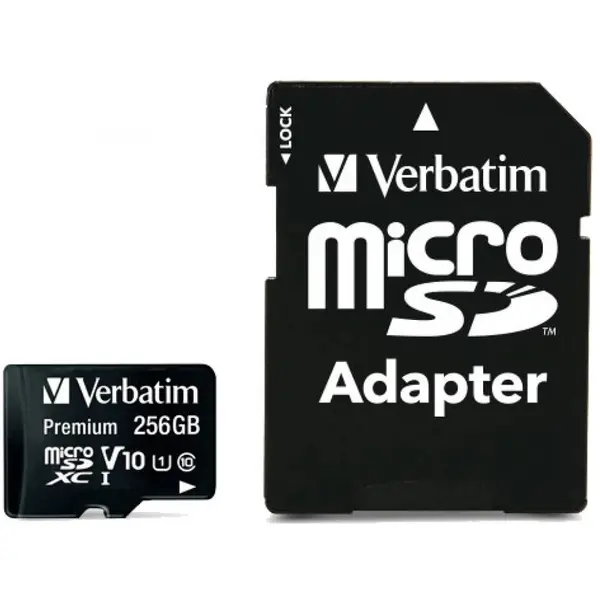 Verbatim Memory Card microSDXC Verbatim Premium 256 GB, Class 10, UHS-I U1, V10 + Adaptor SD