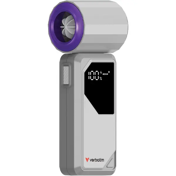 Verbatim Ventilator portabil Verbatim Cool'n'Go AirJet G/P, 6 W, 4000 mAh, 20000 rpm, LED Display, Gri-Mov