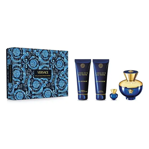 Versace Dylan Blue Set cadou pentru femei Volum 100 ml EDP + EDP 5 ml + 100 ml gel de duș + 100 ml loțiune de corp