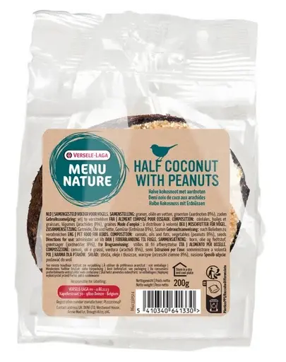 VERSELE-LAGA Menu Nature Jumatate nuca cocos cu umplutura de grasime si nuci 200g hrana pentru pasari salbatice