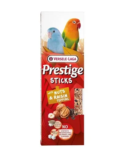 VERSELE-LAGA Prestige Sticks 2 batoane papagali mici cu nuci si stafide 60g