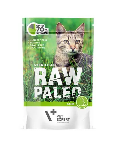 VETEXPERT RAW PALEO Cat Sterilised cu vânat 100 g