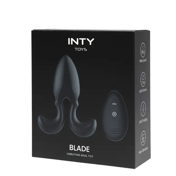 Vibrator anal INTY Toys – Blade, silicon, 7 functii vibratie, cu telecomanda wireless, negru