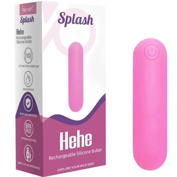 Vibrator bullet Armony – Splash Hehe, din silicon, 10 vibrații, roz, 6.5 x 1.5 cm