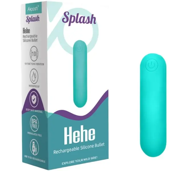 Vibrator bullet Armony – Splash Hehe, din silicon, 10 vibrații, verde, 6.5 x 1.5 cm