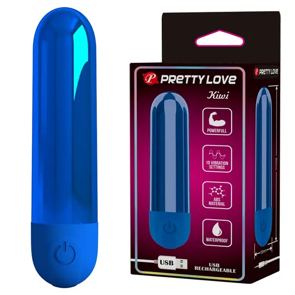 Vibrator bullet reîncărcabil PRETTY LOVE – Kiwi, 10 moduri de vibrare, design metalic compact, albastru
