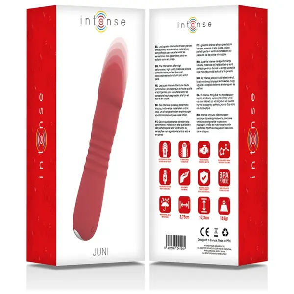Vibrator INTENSE - JUNI cu mod de penetrare automat și 10 funcții de vibrații, Roșu