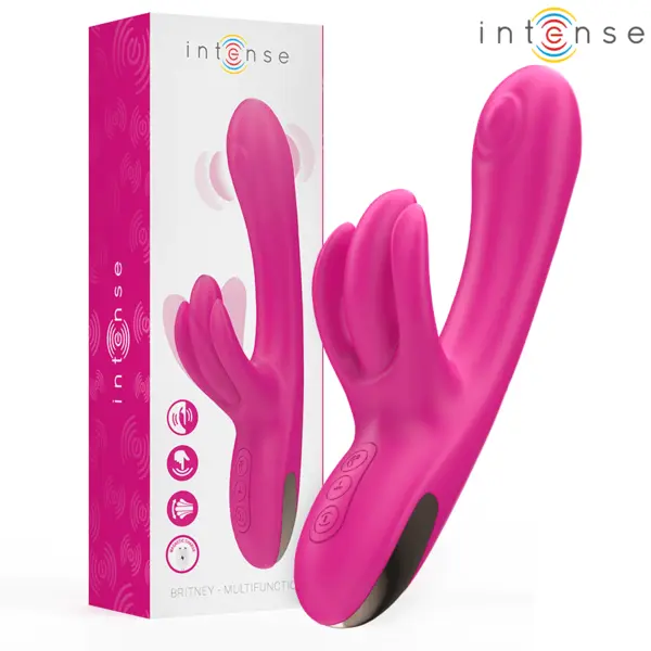 Vibrator rabbit INTENSE – Britney cu 7 + 10 moduri, waterproof, silicon medical, roz, 23 cm