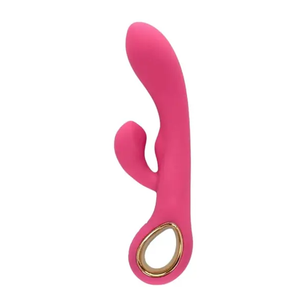 Vibrator rabbit TOYZ4LOVERS Handy G-Double Touch Grip, pentru clitoris și punctul G, 10 funcții de vibrație, 18.8 cm, roz cu auriu