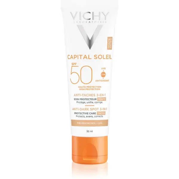 Vichy Capital Soleil cremă colorantă împotriva petelor pigmentare 3 în 1 SPF 50 Tinted 50 ml