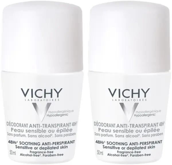 Vichy Deo Set - Deodorant roll-on, fără parfum, 2 x 50 ml