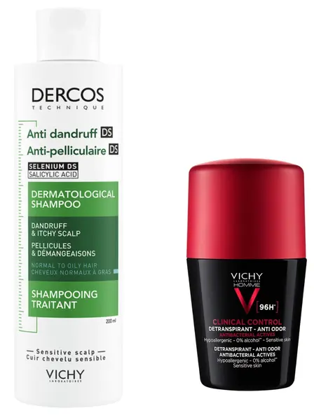 Vichy Dercos & Homme Set - Șampon și roll-on anti-mătreață DS Clinical Control, 200 + 50 ml