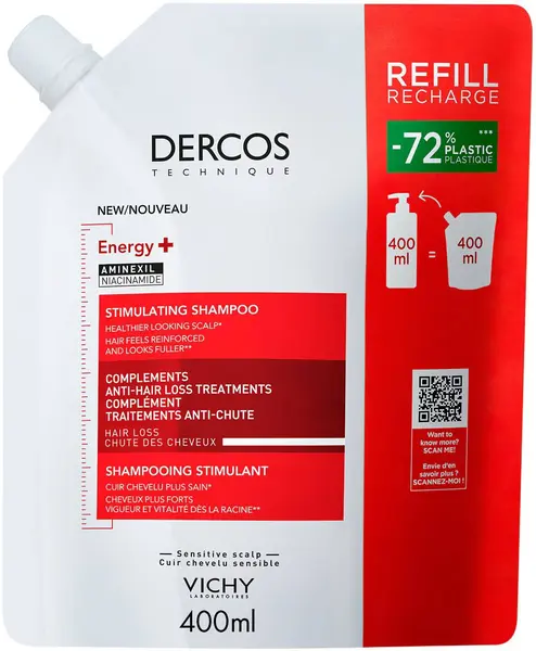 Vichy Dercos Șampon stimulant Energy+, rezervă, 400 ml