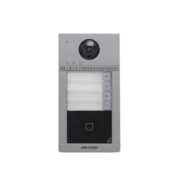 Videointerfon de exterior IP WiFi Hikvision DS-KV8413-WME1(C), 2MP, PoE, Mifare, aparent, 4 familii