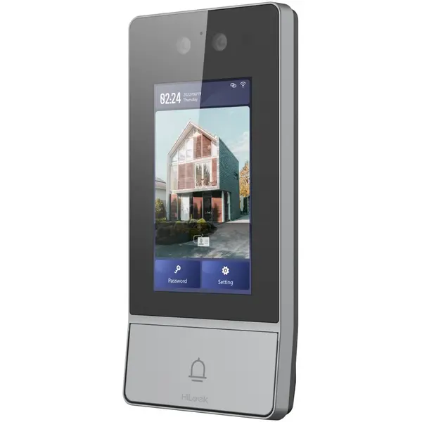 Videointerfon de exterior Wi-Fi Hikvision HiLook DP9-WP, 2 MP, IR 3m, display 4.3 inch, PIN/Card/Recunoastere faciala, PoE, IP65, IK8